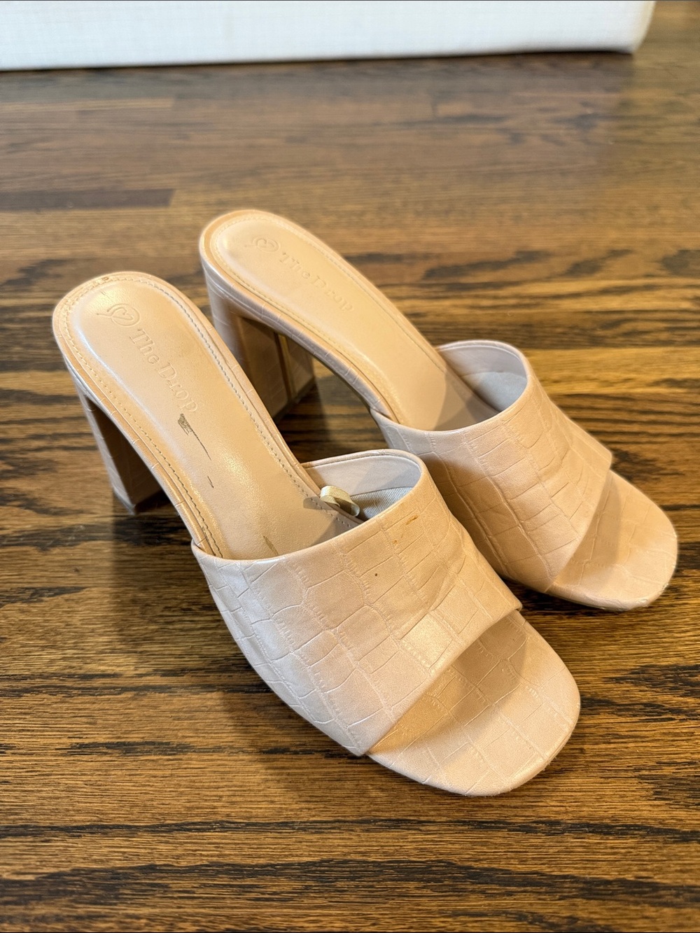 The Drop Women's Nude Croc-Embossed Slide Heels